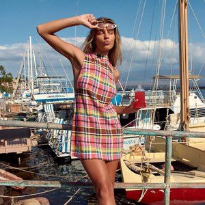 Free People Free-Est Walk The Walk Plaid Mini Dress Plaid Print Bodycon S